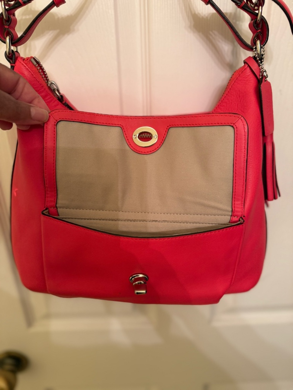 Coach Bright Pink Leather Shoulder Bag with Front Pocket - Picture 7 of 10